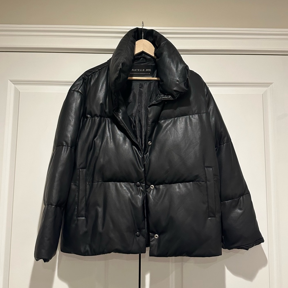BAGATELLE.NYC Oversize Faux Leather Puffer Jacket, black, size Small - Picture 2 of 13